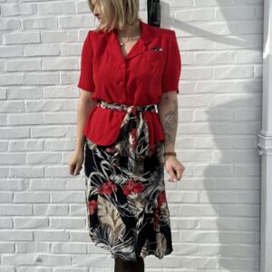 Ensemble Blazer et Jupe rouge- fleurs